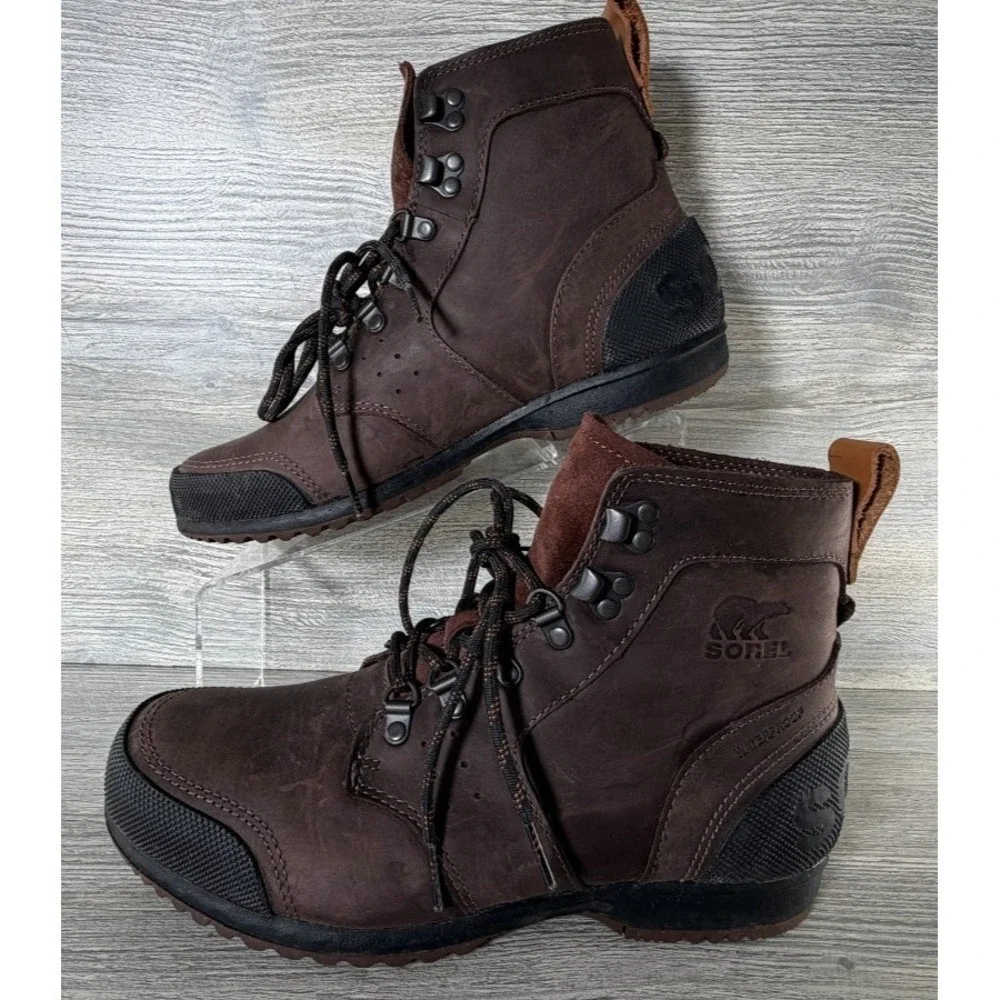 Sorel Ankeny NM2100-256 Mens 9 Waterproof Leather Mid Hiker Ankle Boots Brown